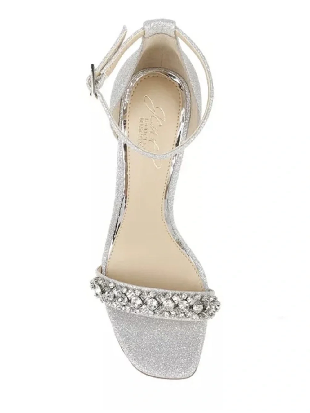 Jewel Badgley Mischka Peggy Silver Glitter Jeweled Wedge Sandals Shoes NWOB $149
